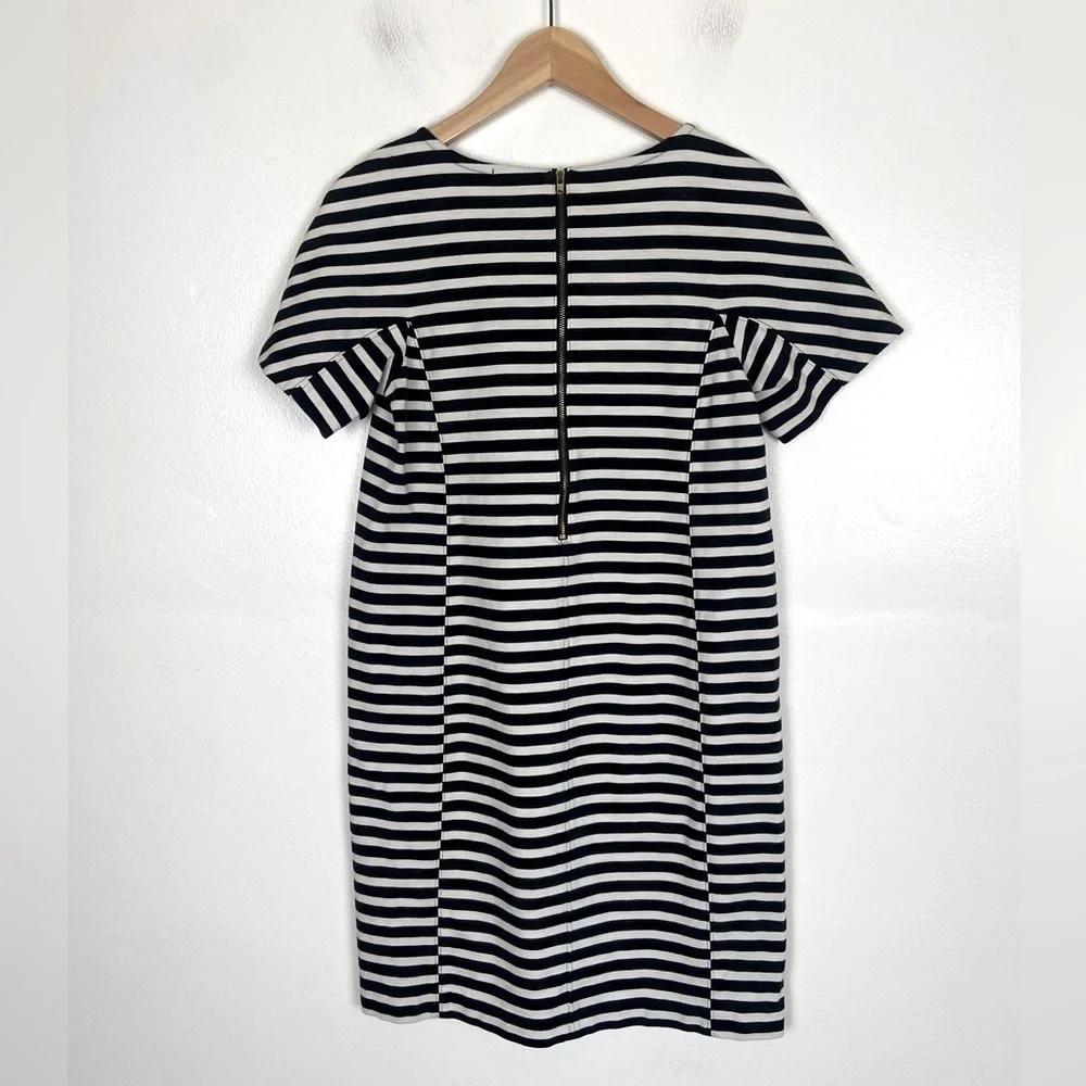 J. Crew Stripe‎ Knit Shift Midi Dress Size S Black & White Office Career Classic
